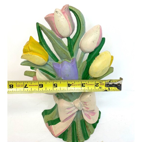 Original Painted Hubley Tulip Painted Doorstop Vintage Cast Iron - Picture 8 of 11